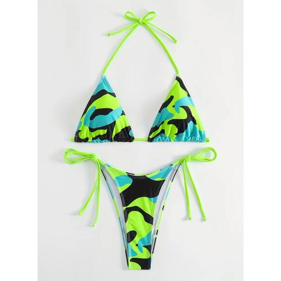 Camouflage Triangle Top Side Tie High Waist String Bikini Small - Picture 5 of 5